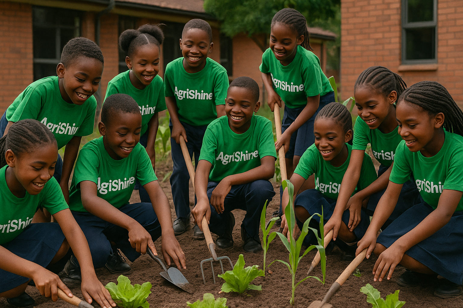 African pupils and teachers learning through the AgriShine school garden program